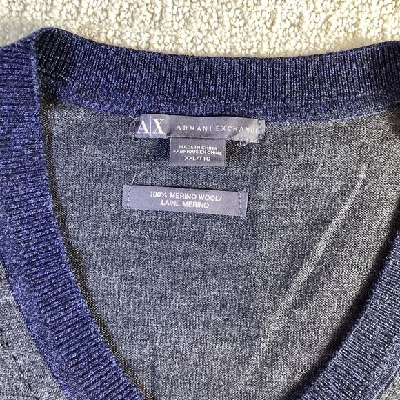 Armani Exchange Mens Merino Wool V Neck Sweater Dark Grey Blue Size XXL NWT - Picture 4 of 6